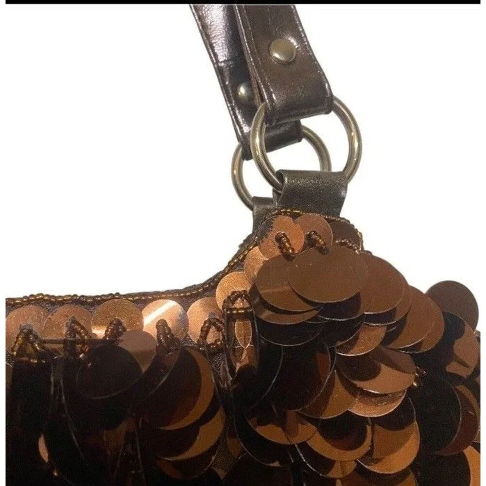 Y2K  2000s Brown Sequin Beaded Shoulder Bag Festival Shoulder Purse Vintage